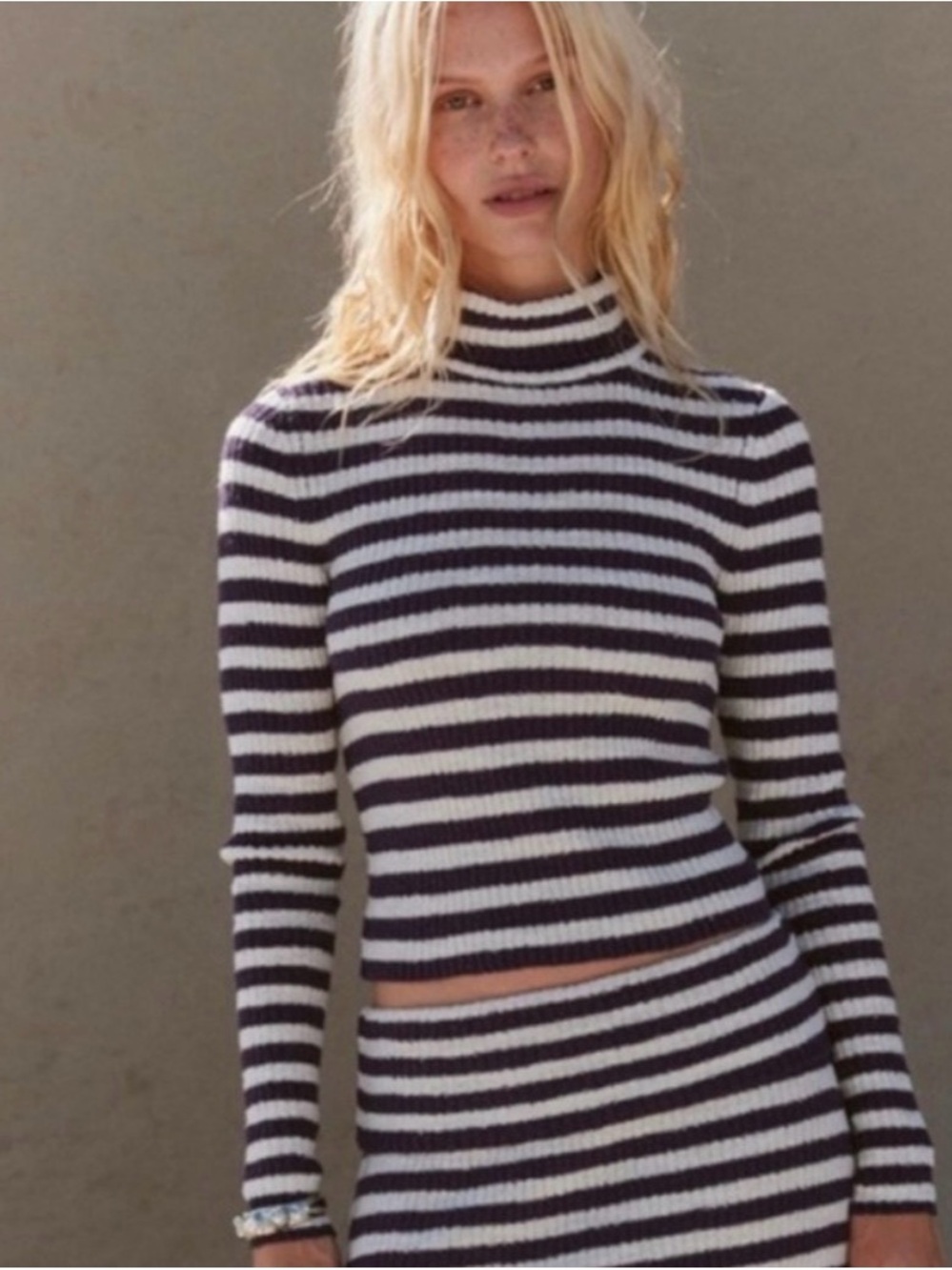Free People Free-Est Ribbed Turtleneck Long Sleeve Top in Navy & White Stripes